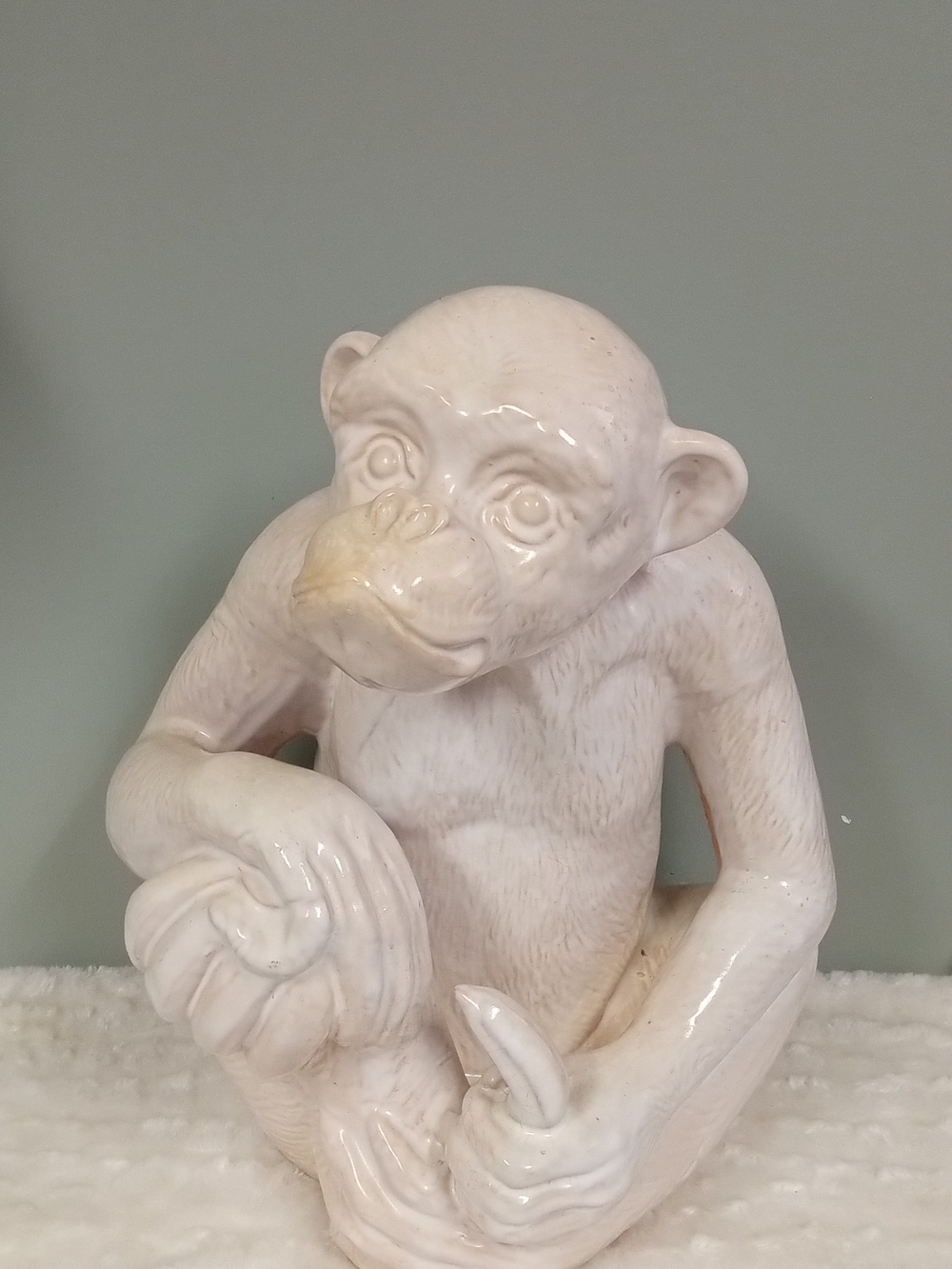 Vintage Italian White Glazed Ceramic Monkey Figurine Home Art Sculpture